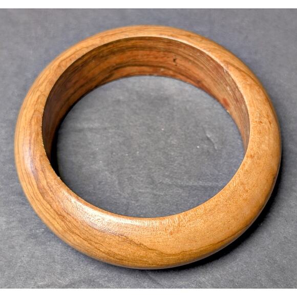 Vtg Wide Maple Wood Bangle Bracelet 7/8" Polished Nice Grain Chunky Statement - Picture 1 of 7